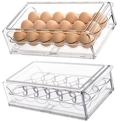 Refrigerator Egg Holder Egg Dispenser Stackable Egg Storage Bin with Lid Sliding Egg Organizer Holds 12/18 Eggs for Countertop
