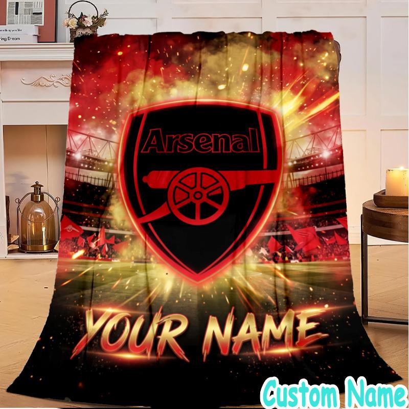 Custom Name Arsenal Football Crest Flannel Blanket Seasonal Universal Blanket For Indoor/outdoor, Perfect For Bedroom Sofa birthday gifts