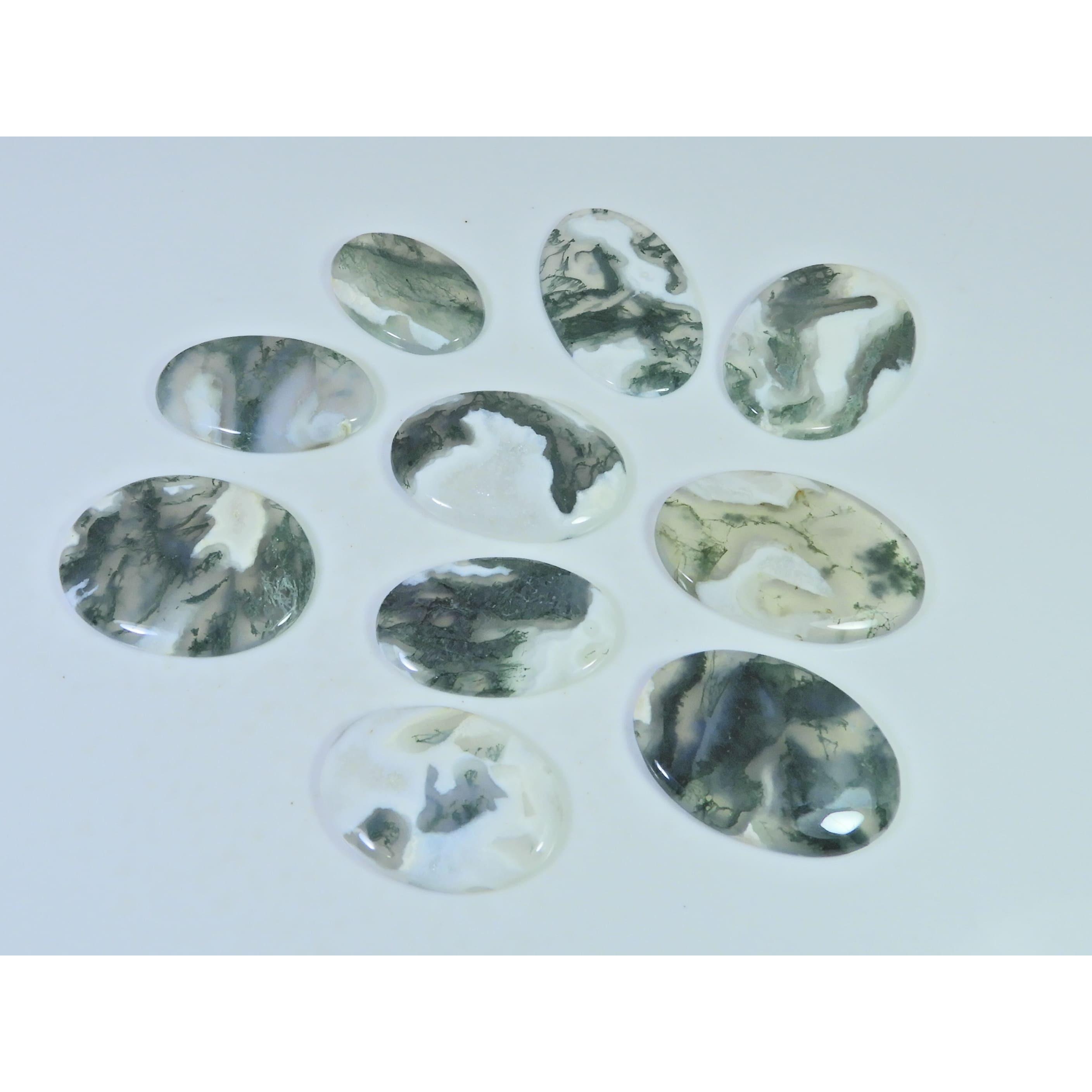 263Cts. Natural Moss Agate Opal Oval Cabachon Loose Gemstone 10 Pcs Lot C-2648