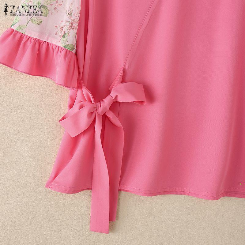 ZANZEA Women Casual V-Neck Loose Splice Half Sleeve Blouse