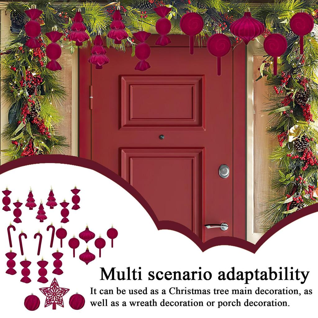 Flocked Christmas Ornaments 24 Pieces Flocked Holiday Decor Hangable Christmas Ornament For Indoor Outdoor Party Gathering