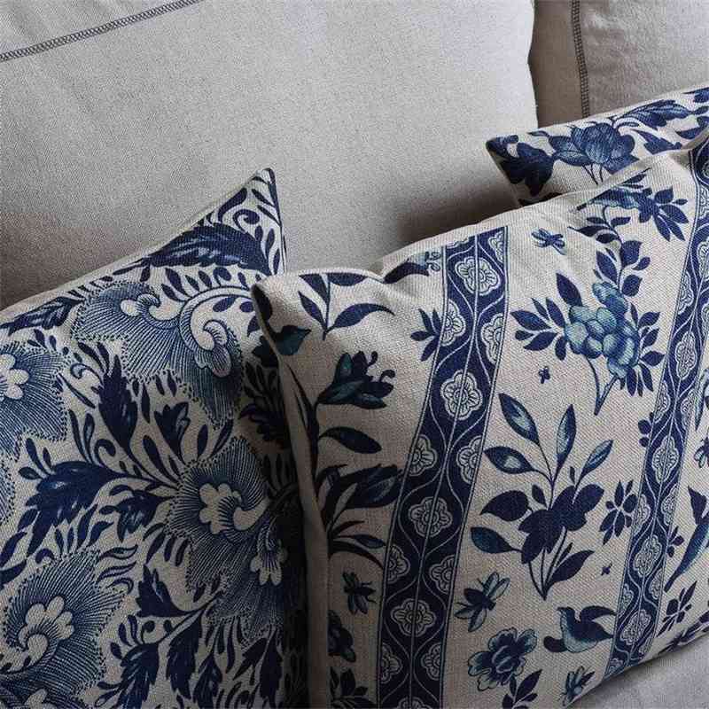 Vintage Blue And White Porcelain Printed Cushion Cover Decorative Sofa Throw Pillow Car Chair Home Decor Pillow Case