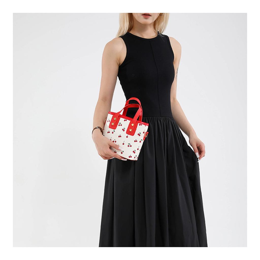 Fresh Cherry Print Fashionable Large Capacity Cute Commuter Shoulder Handbag Small Square Bag for Women