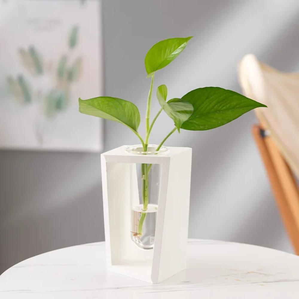 Simple Nordic Hydroponic Green Plant Vase Test Tube Wooden Frame Flower Arrangement Decorative Vase Tabletop Plants Home Decor