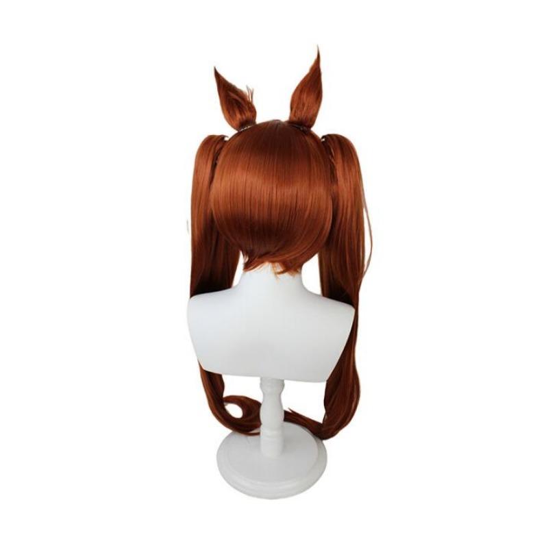 90 cm Uma Musume Pretty Derby Daiwa Scarlet Perucă Cosplay Portocaliu Roșu Perucă cu breton Coada de cal Urechi Păr sintetic rezistent la căldură