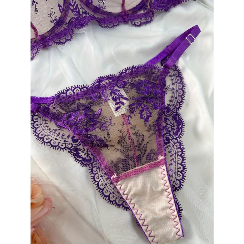 Flower embroidery see-through mesh sexy and comfortable simple and generous sex set