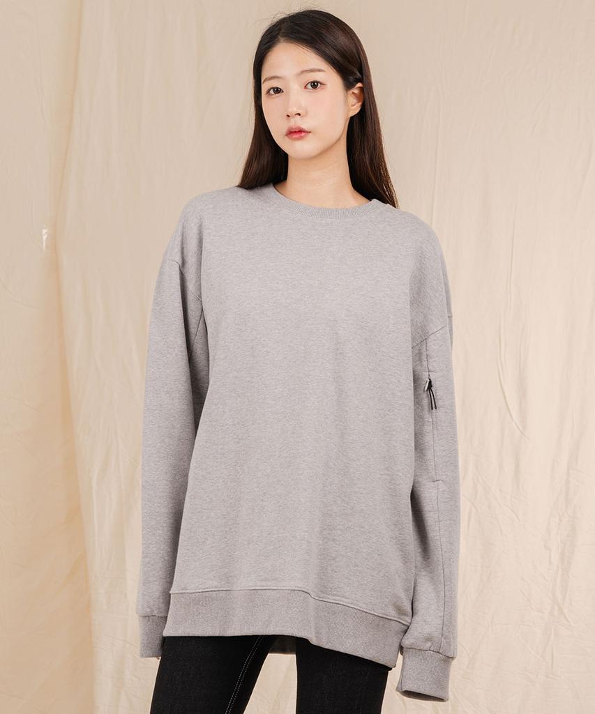 Ellamo Terry Basic Plain Plain Sleeve Point Zipper Oversized Sweatshirt [Gray]