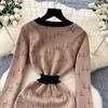 Women's Small Perfume Style Retro Color Collision Round Neck Long-sleeved Dress Slim Knitted Dress