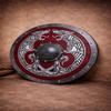 Viking Red Round Shield with Twin Wolves Handmade Norse Wooden Shield 60.96 Cm Nordic Wall Decor LARP Cosplay Gear Medieval Warrior Prop