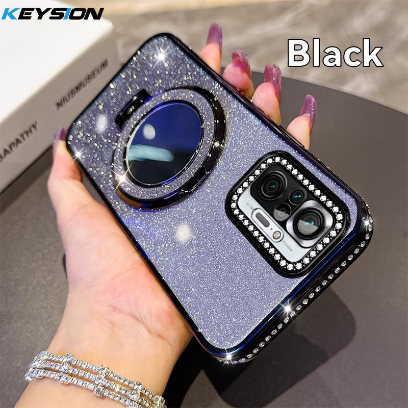 KEYSION Glitter Jewelled Magnetic Phone Case for Xiaomi M5S Makeup Mirror Stand Shockproof Cover for Redmi Note 10 10S 10 Pro 4G