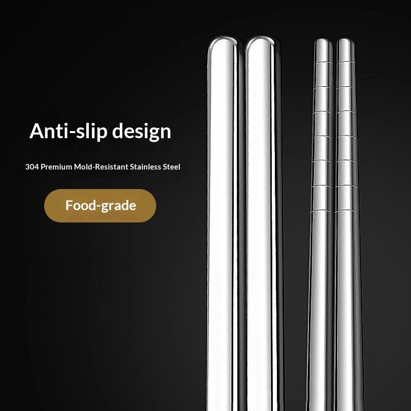 Mold Free Stainless Steel Chopsticks 4 Pairs Non-slip Reusable Cutlery for Home Sushi Restaurant Catering