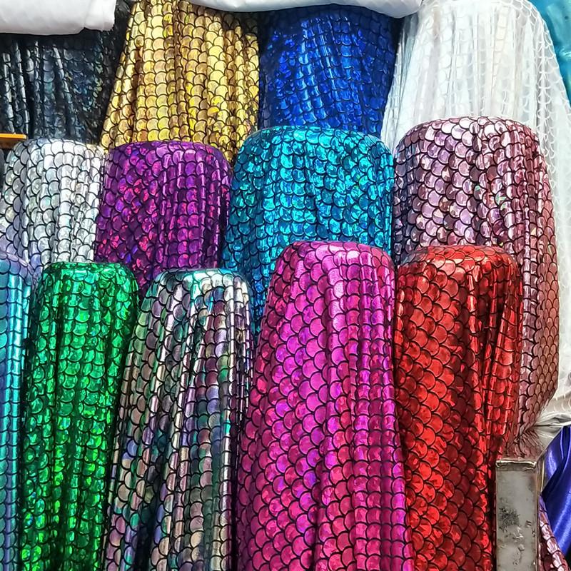 Laser Fish Scale Spandex Fabric for Mermaid Costumes and Stage Decorations