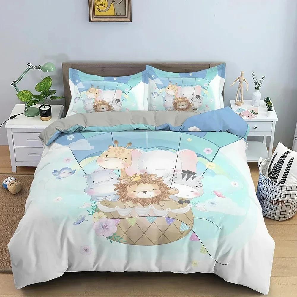 

Animal Lion Hippo Giraffe Pattern Bedding Set Duvet Cover Sheet Print Bed Set Pillowcase Full Queen King Size Comforter Bedroom 70x133cm 2pcs