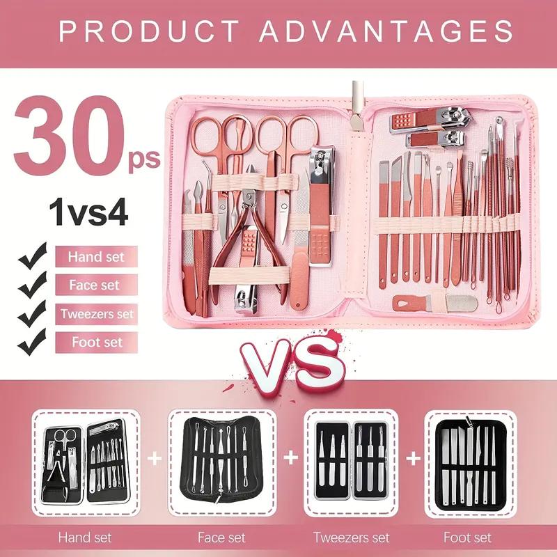 Xiaomi Nail Clipper Set Cherry Blossom Powder 30-piece Nail Clipper Stainless Steel Nail Clipper with Eyebrow Razor Beauty Set Tool Set