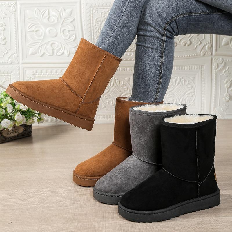 Snow boots for women, new winter velvet boots, thickened medium tube, one pedal, large size cotton shoes for women to keep warm