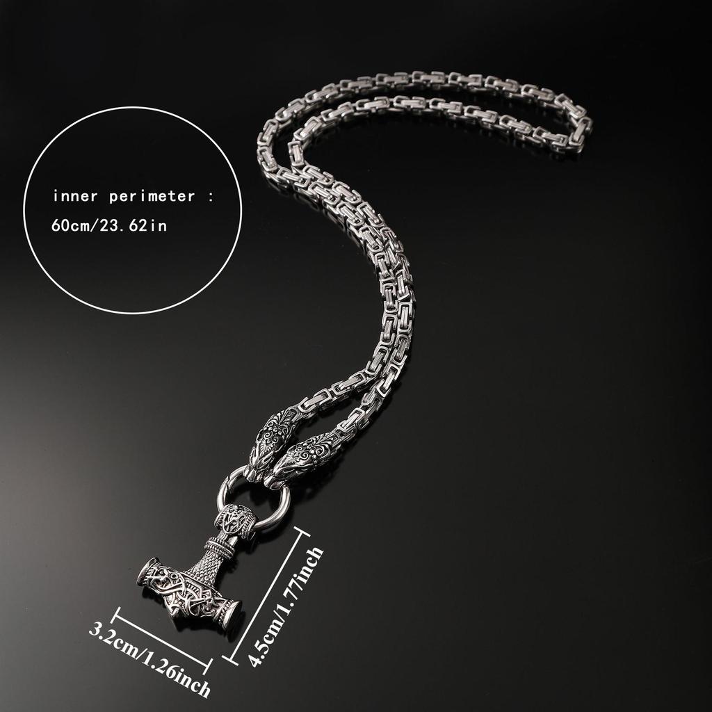 European & American Retro Viking Hammer Pendant Necklace: Stainless Steel Chain, Trendy Fashion Accessory