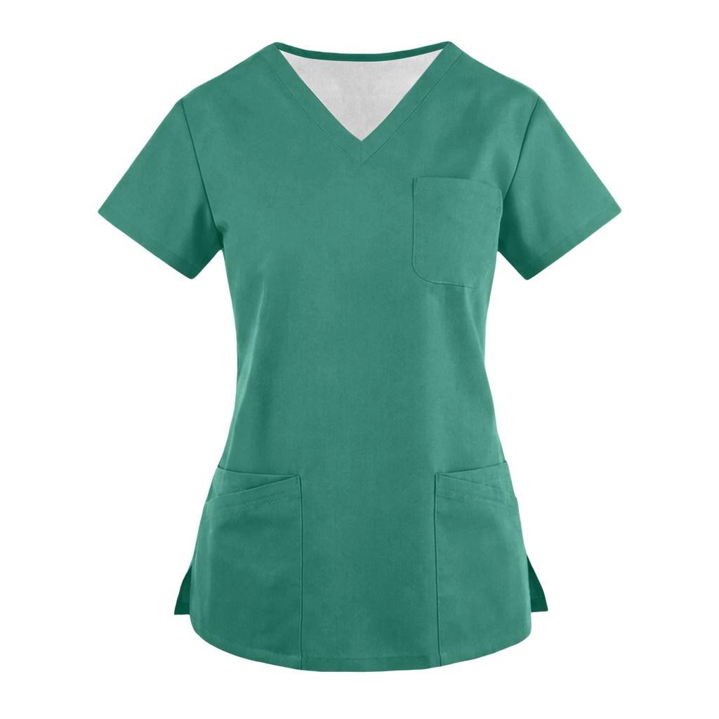 Women's Fashionable Loose-Fit Short-Sleeve V-Neck Pocket Blouse With Slit