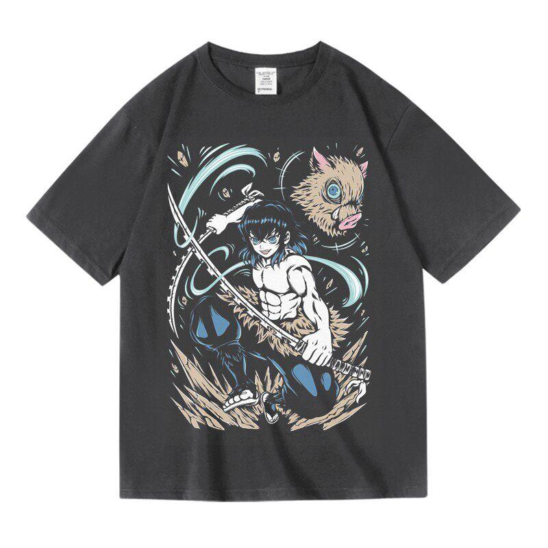 Demon Slayer Fans T Shirt Men Cotton Hashibira Inosuke Anime Print Short Sleeve Streetwear Fashion Tops