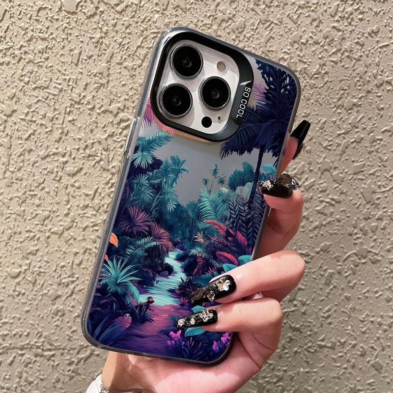 Tropical Green Plant Leaf Tree Jungle Laser Phone Case For iPhone 11 15 13 14 Pro Max Plus 16 12 Pro Max 13 Mini Shockproof Case