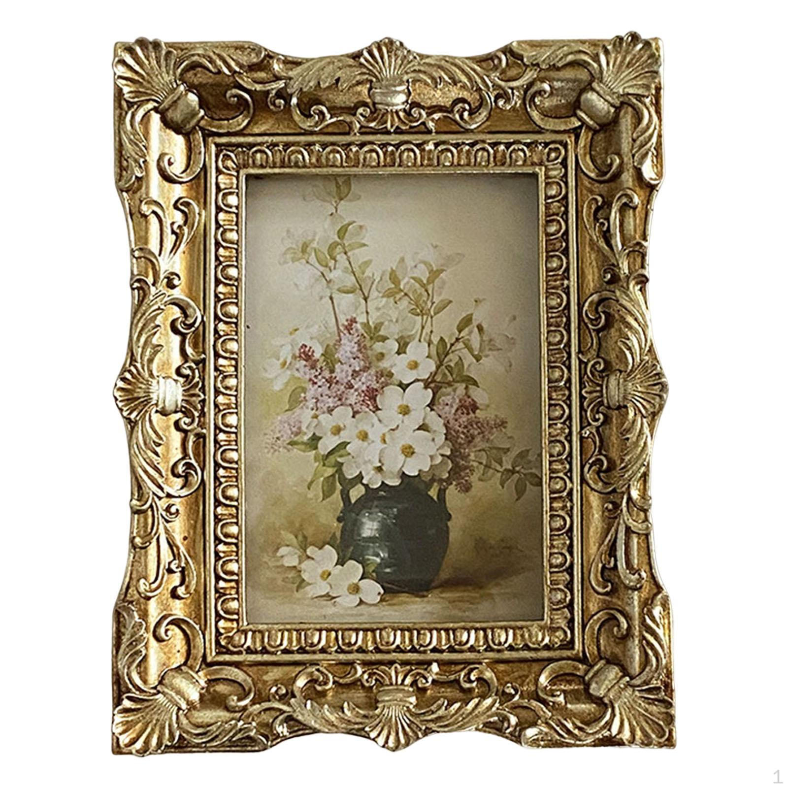 Retro Style Photo Frame, Picture Display Holder, Tabletop Hanging Resin Frame Embossed