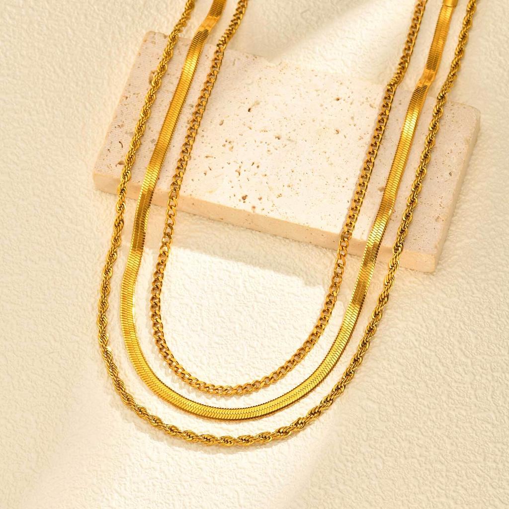 Layered Gold Plated Necklaces Non Tarnish, Herringbone/snake/rope/figaro Link Chain for Women, Waterproof Choker Necklace