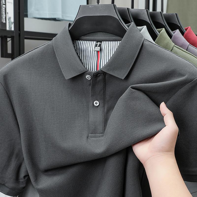 100% Pure Cotton Short Sleeved Men's Polo Shirt Summer Boutique Fashion High-quality Top Solid Color Collar Back Striped T-shirt
