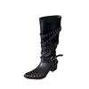 2025 Super Fire Boots Children's Modified Legs Pointed Heel Heel Rivets Black But Knee Knight Boots