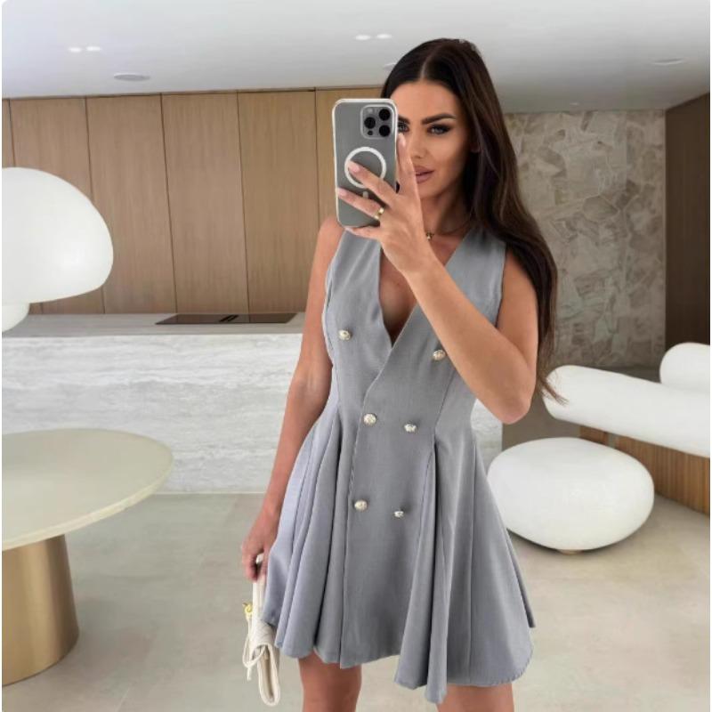 A Sexy Deep V-neck Sleeveless Suit Waistcoat Dress for Women