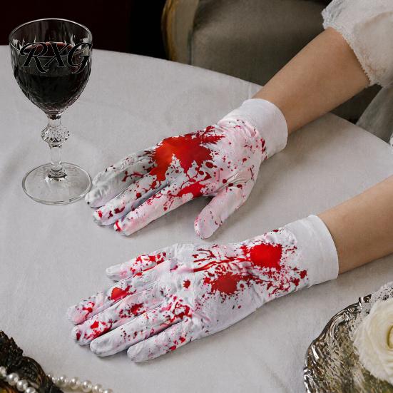 Holiday Party Atmosphere Supplies Halloween Horror Gloves, Creepy Red Hand Cosplay Prop for Party, Indoor Props Spooky Costume Accessory Haunted