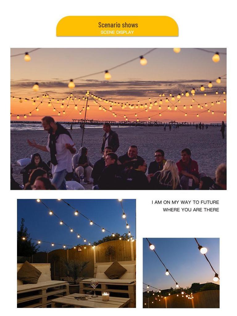 Waterproof G50 Bulb String Lights for Outdoor Camping, Tent, Garden, Awning, and Courtyard Decor