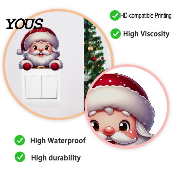 Indoor Outdoor Winter Scene Stickers Christmas Switch Stickers, Removable Santa Claus/Puppy/Reindeer/Elf/Pickup Truck Light Easy Peel And