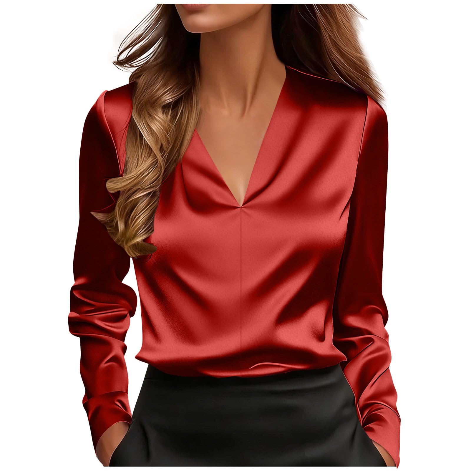 Women s Fashionable Color V Neck Long Sleeved Casual Shirt Top M