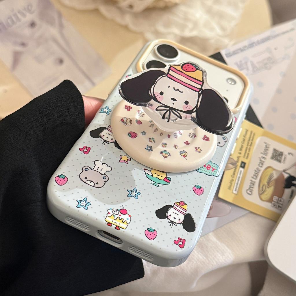 Cute puppy magnetic suction bracket for apple 17promax mobile phone case iphone16 creative graffiti 14 soft 15