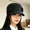 New removable bow polka dot flat top equestrian hat girl heart cap summer thin newsboy hat