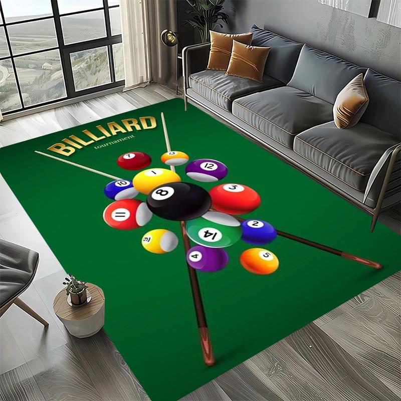 Large Washable Area Rug with Black Pool Ball 8 Design, Non-Slip Sofa Kitchen Toilet Carpet for Living Room Decoration
