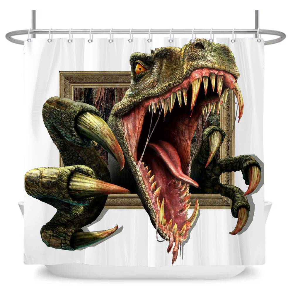 Funny Dinosaur Shower Curtain Bathroom Dino Cool for Kids Boys Silhouette Animal Cartoon White Fabric Bath Curtain Home Decor