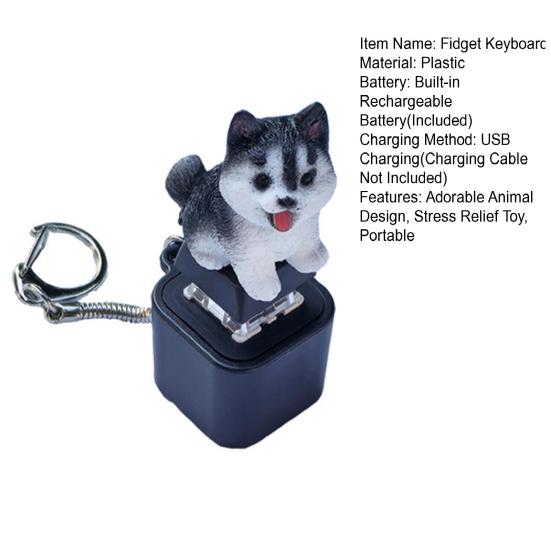 Cat Dog Keyboard Fidget Toy with Colorful Lights Stress Anxiety Relief Puppy Kitten Keyboard Clicker Keychain Portable Decompression Button