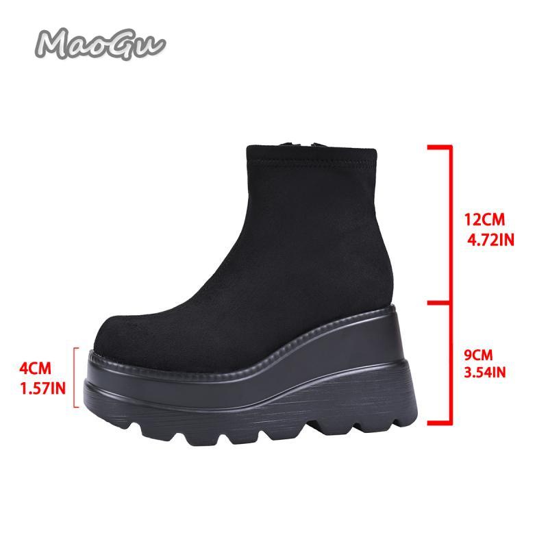 

Мода Мода Замшевые Ботильоны на Танкетке Осень Квадратный Носок Массивная Платформа Высокий Каблук Ботинки на Боковой Молнии Классические Однотонные Черные Ботас Размер35 43 чёрный