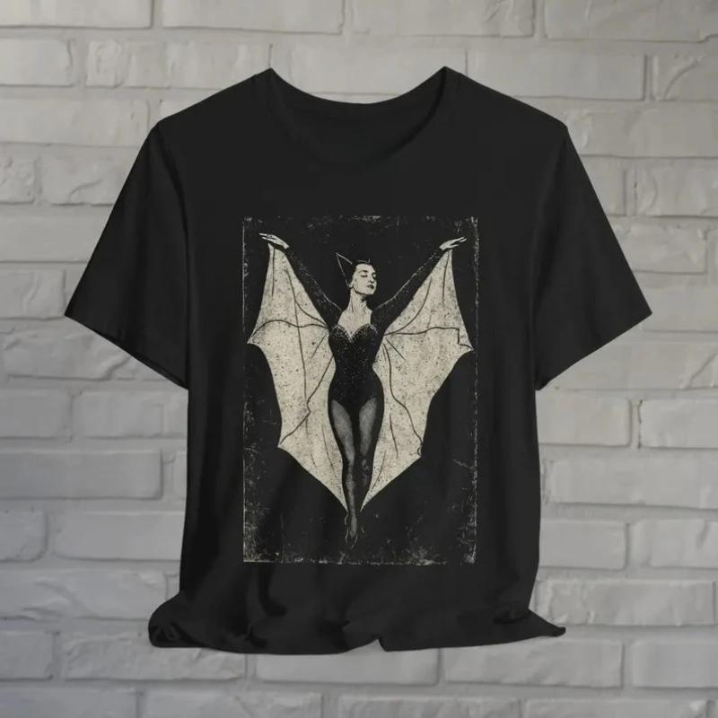 Women s Vintage Goth Bat Lady Shirt Dark Aesthetic T-Shirt Men Oversized Tee Cotton Short Sleeve Vintag Unisex Casual Harajuku 4XL