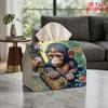 2D Flat 1pc, Tissue Box. Little Monkey In the Jungle Pattern Napkin Dispenser Box, Reusable, Daily Desktop Tissue Storage Box, Suitable for Kitchen, L