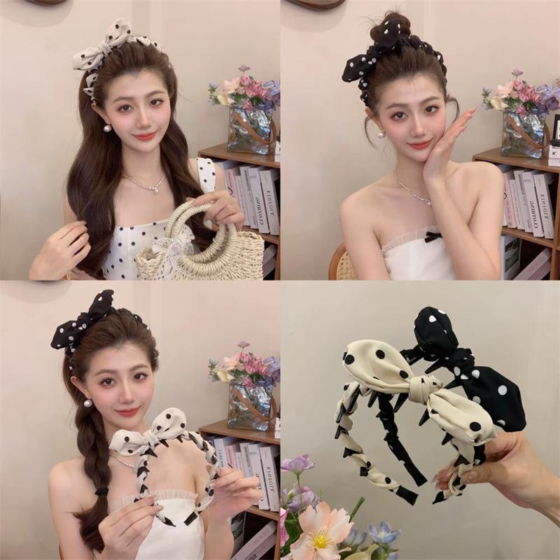 Elegant Polka Dot Bow Toothed Hairband For Women Girls Sweet Hair Ornament Headband Hair Hoop  Hair Accessories Gift