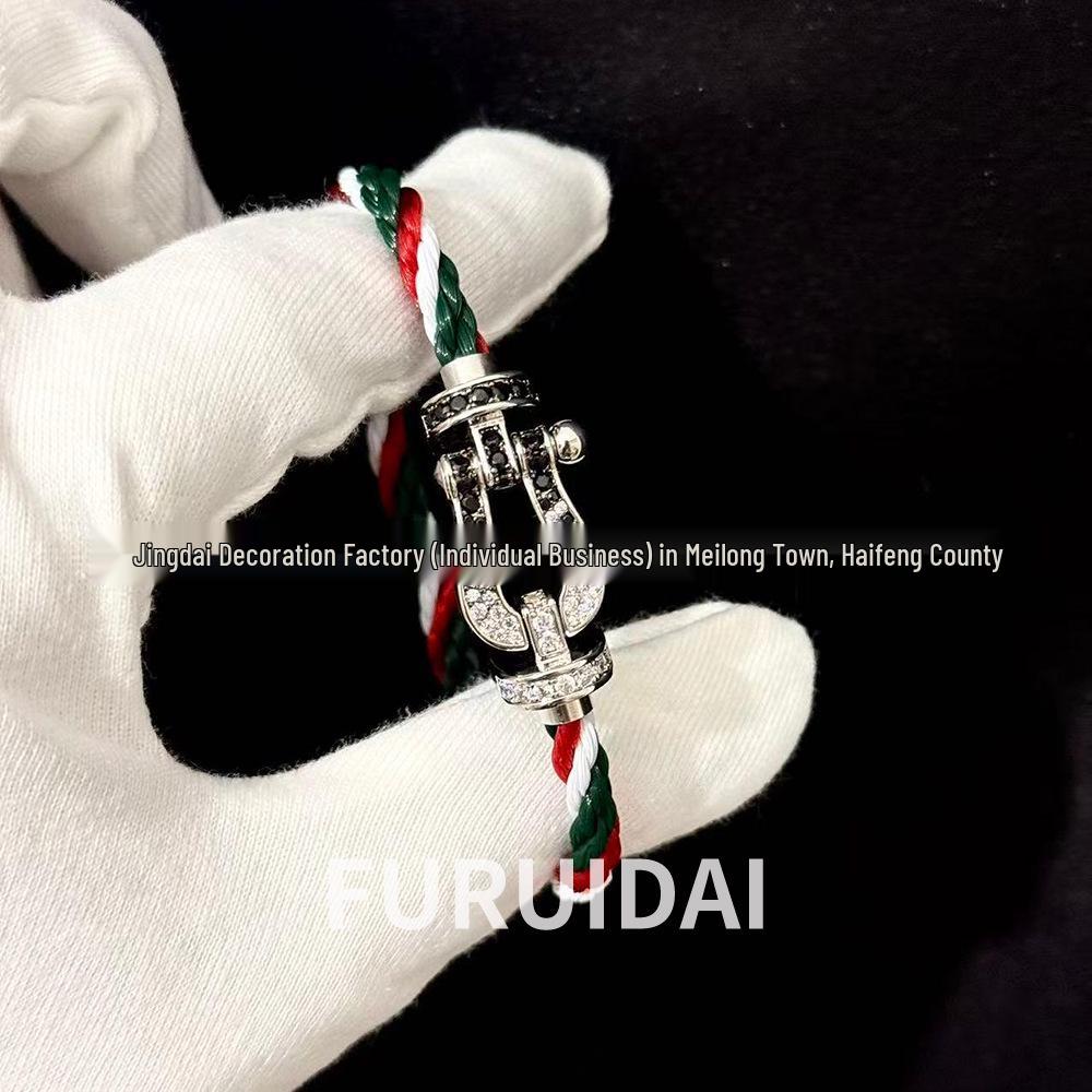 Bracciale Unisex Fei Family in Oro 18K Placcato, Ferro di Cavallo e Nodo Cinese Intrecciato, Bicolore in Nylon