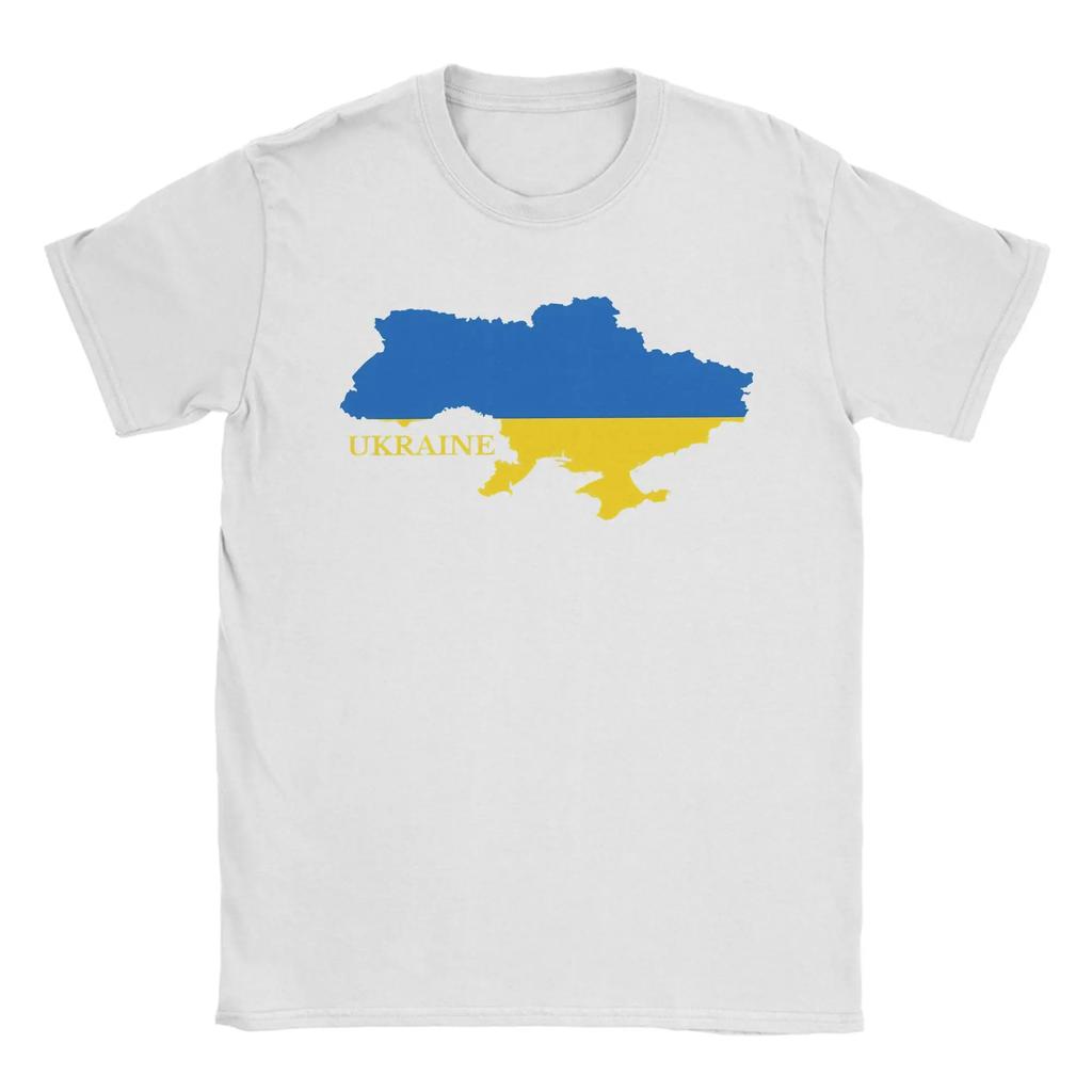 Ukraine Flag Map T-Shirts Men  Creative Pure Cotton Tee Shirt Crew Neck Short Sleeve T Shirts Printed Clothing