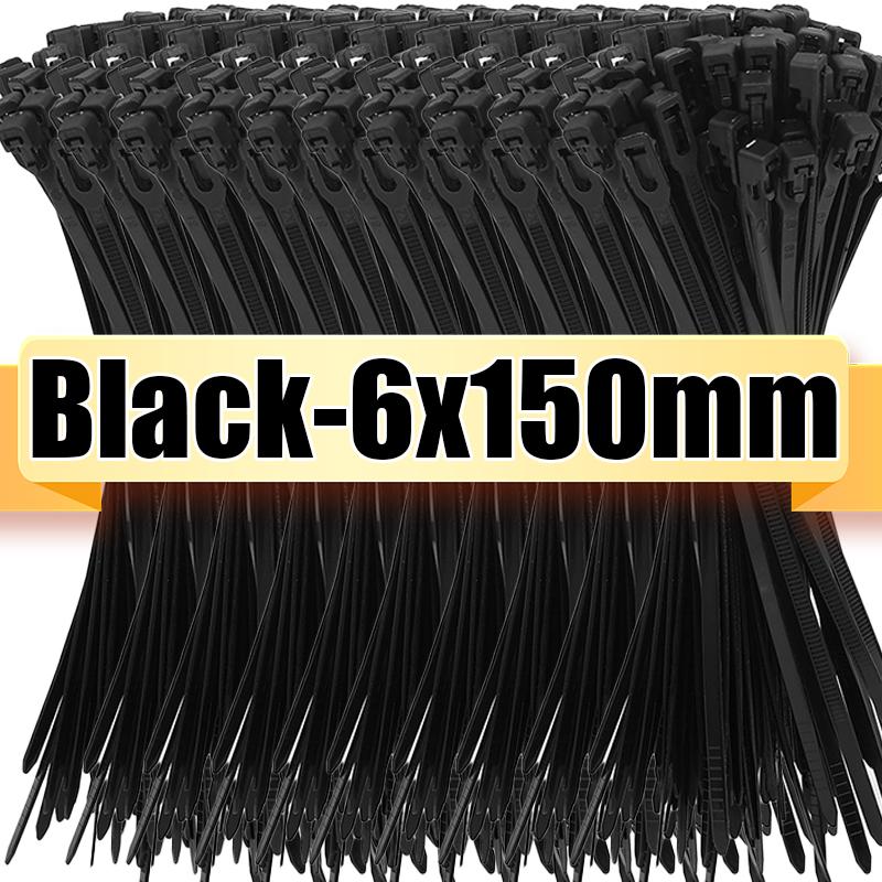 1000/100pcs Releasable Nylon Cable Ties Reusable Self-locking Cables Tie Binder Lock Slipknot Wraps Strap Zipper Ties Organizer