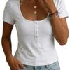 Summer Women's Solid Crop Top, Buttoned Square Neck Slim Fit Casual T-Shirt, Y2K Streetwear