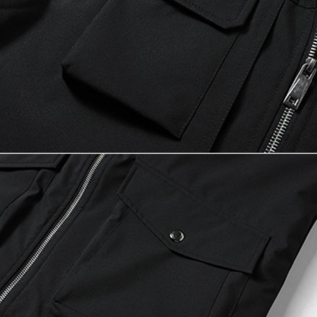 Men's Casual Fleece Solid Color Zipper Vest, Multi-pocket Workwear Vest, Stand-up Collar Lambskin Vest