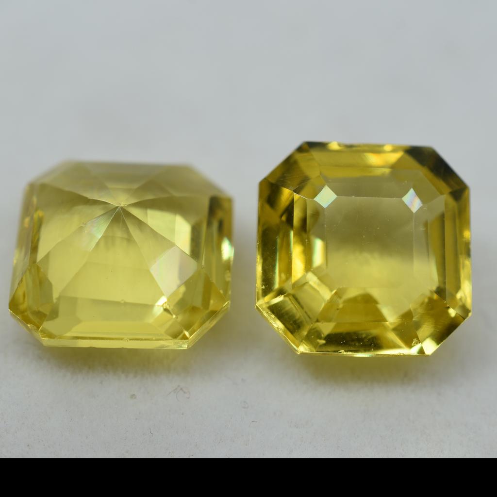 Pair 20.45 Ct Natural Yellow Sapphire Square Cut Loose Gemstone Pair