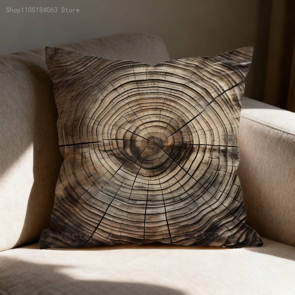 Natural Woodland Tree Ring Pattern Pillow Case For Sofa Decor Car Office Room Printing Cushion Cover Decorations and Protector