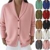 Women's Casual Oversized Knit Cardigan with Lapel Collar and Long Sleeve Button Front