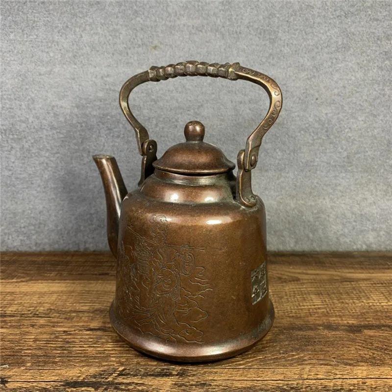 Chinese Teapot Handmade Hot Water Kettle Tea Copper Wine Pot Old Wine Set Antique Burn Kettle Retro Decorative Ornaments Gift